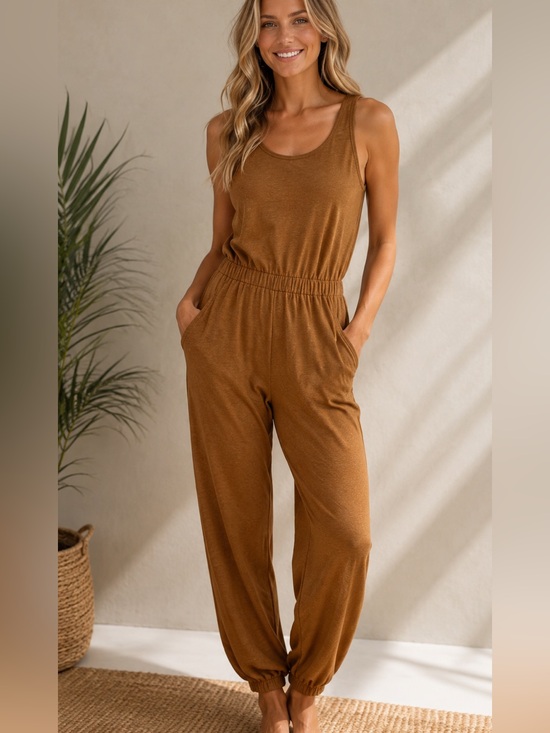Three Bird Nest Pants - Set to Go Textured Jumpsuit in Camel from Three Bird nest